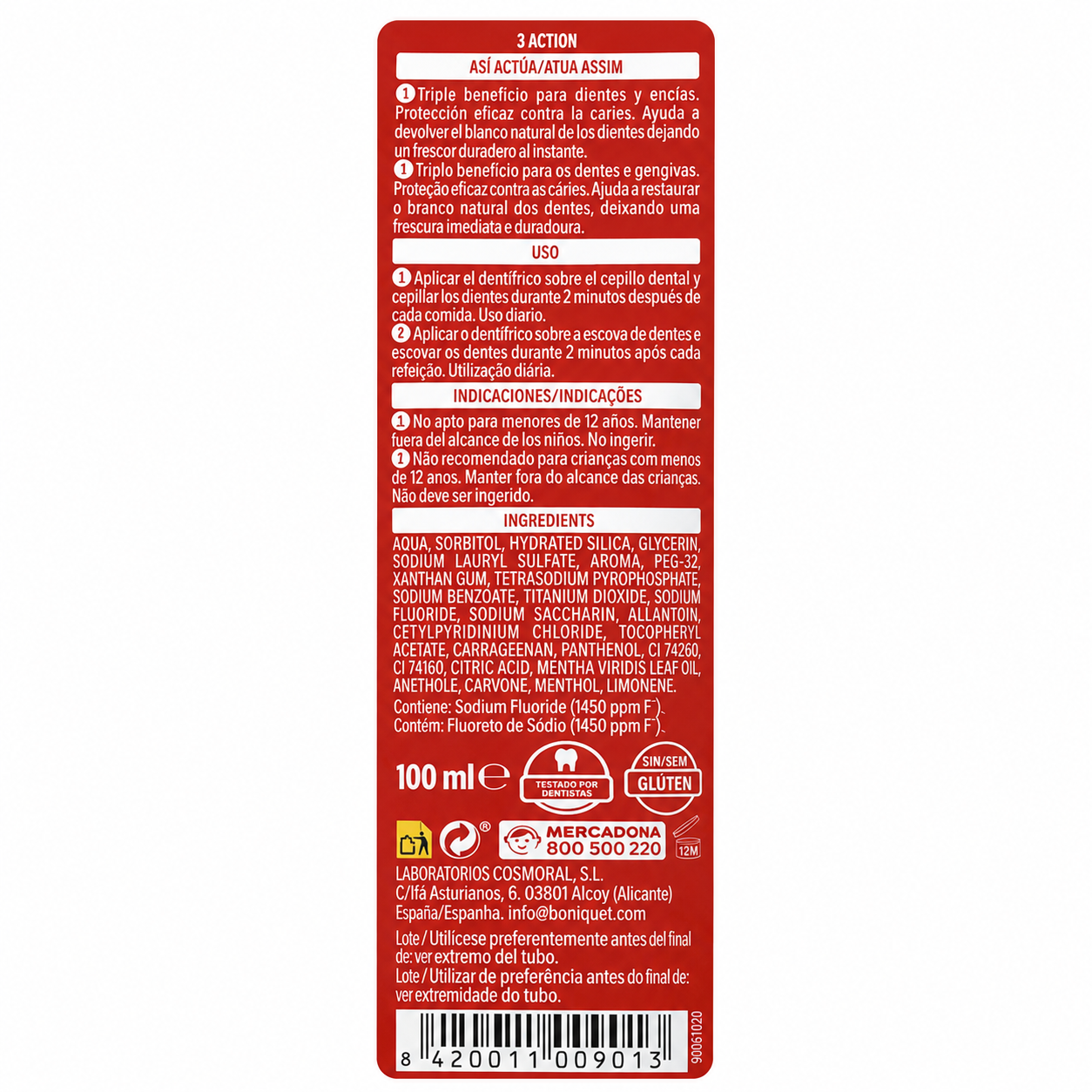 Deliplus 3 Action Toothpaste - Whitening, Cavity Protection, Fresh Breath - 100ml