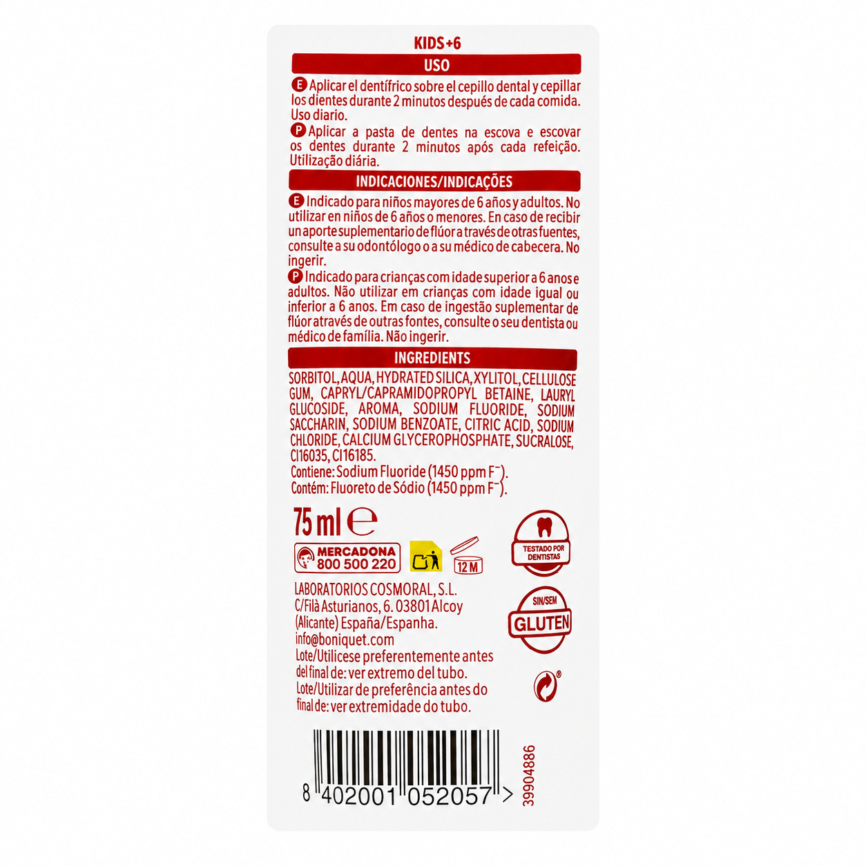 Deliplus Kids +6 ķiršu zobu pasta — 75 ml