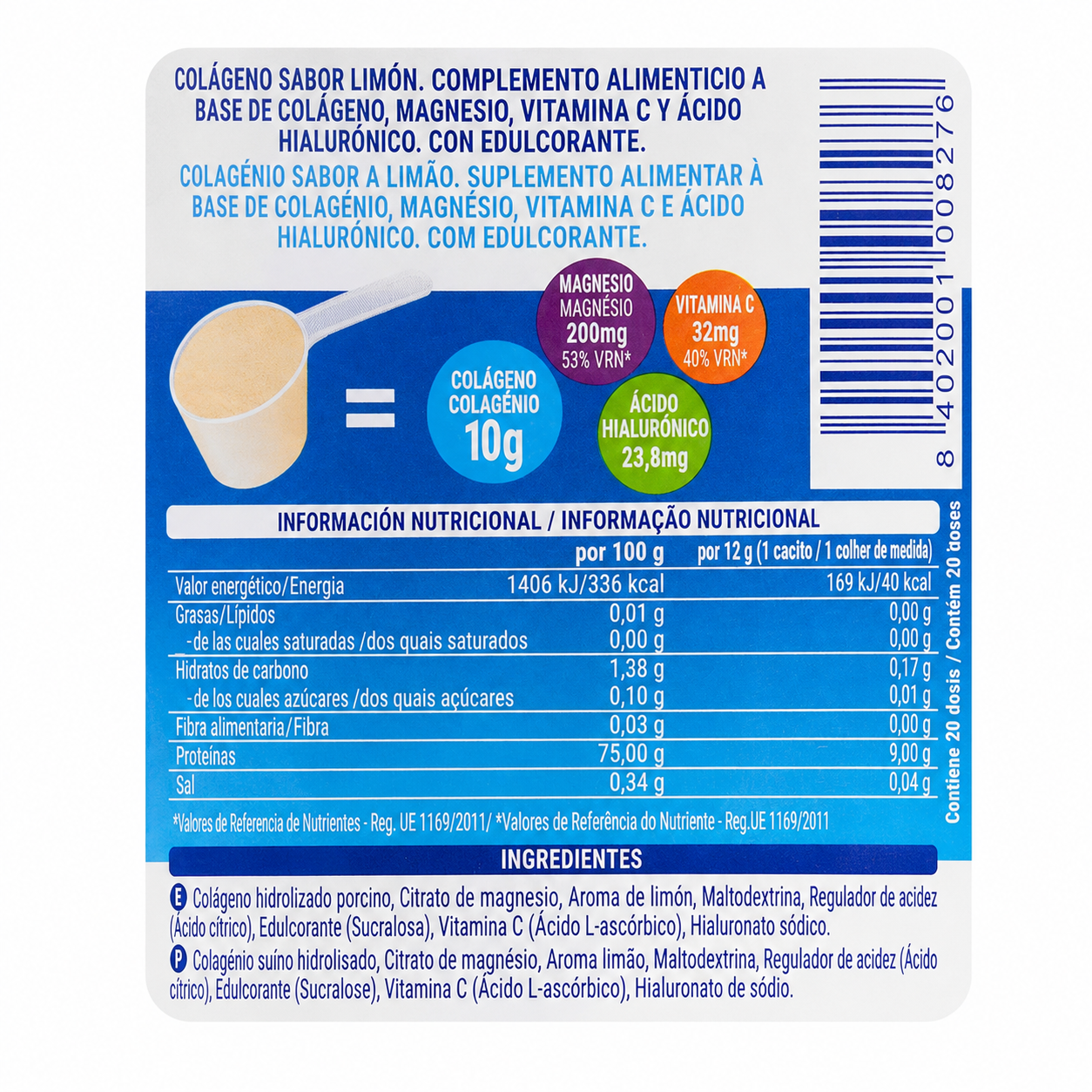 Deliplus Colagen Collagen Powder with Magnesium, Vitamin C and Hyaluronic Acid Lemon 250g