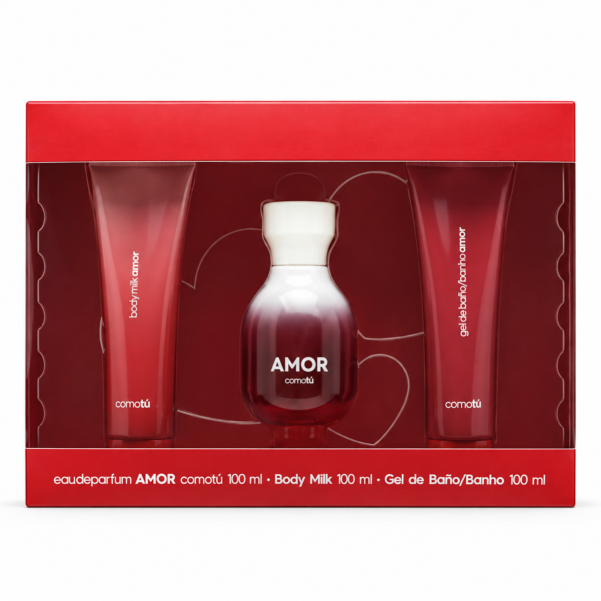 AMOR comotú Geschenkset — Eau de Parfum 100 ml + Körpermilch 100 ml + Duschgel 100 ml