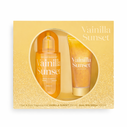 Vanilla Sunset – Hair & Body Fragrance Mist & Body Milk Glitter Set