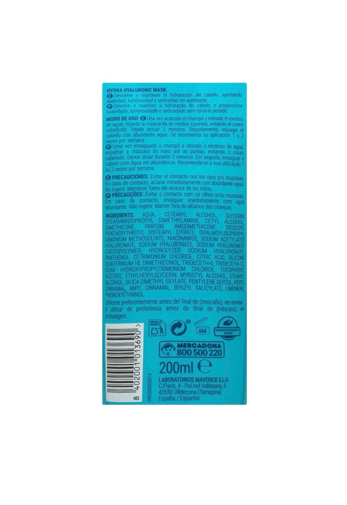 Deliplus Hydra hyaluronic hair mask with hyaluronic acid, niacinamide and provitamins B5 for normal to dry hair