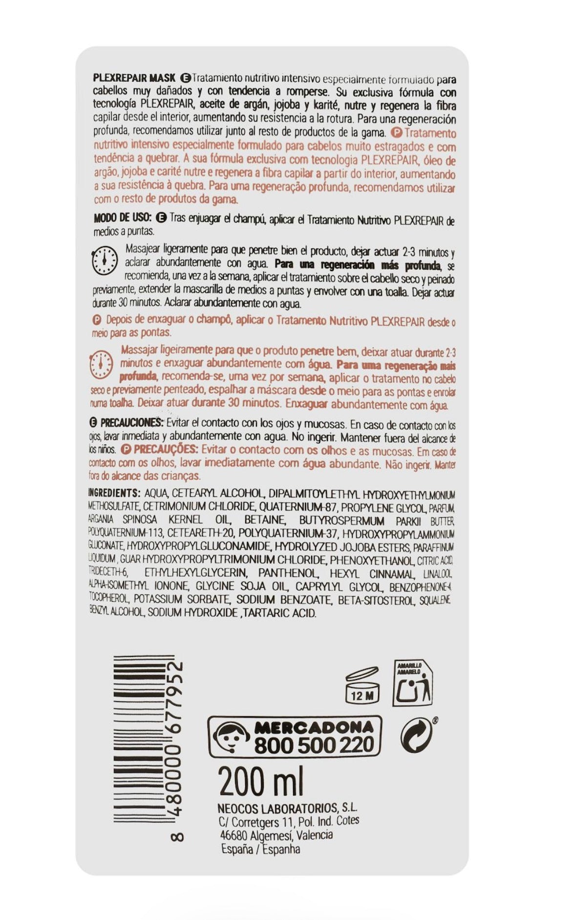Deliplus Plex Repair hair mask for extremely damaged hair with argan, jojoba and karite
